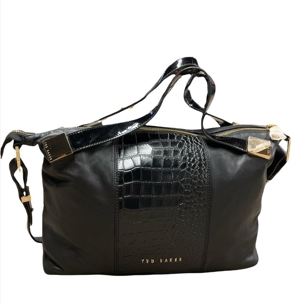 NWT Ted Baker Amelia Satchel Tote Black leather bag with gold hardware
